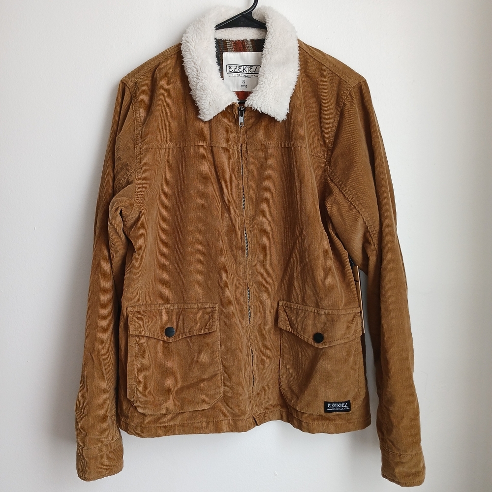 Ezekiel Men's Dutton Faux Shearlingg Trim Corduroy Zip up jacket Size S